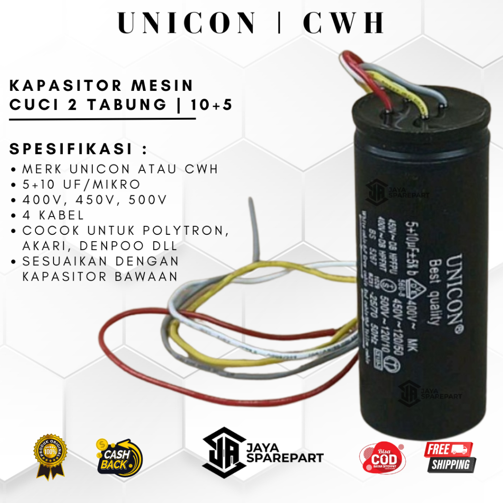 Kapasitor Mesin Cuci 2 Tabung | 10+5 | Capacitor Denpoo 2 Tabung