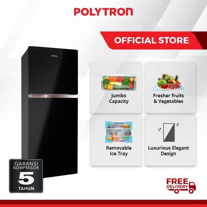 Kulkas POLYTRON 2 Pintu Kaca Belleza Jumbo PRW-29MNX Hitam