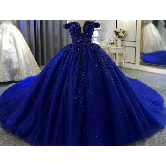 Quinceanera Dress Embroidery Lace Blue Ball Gown