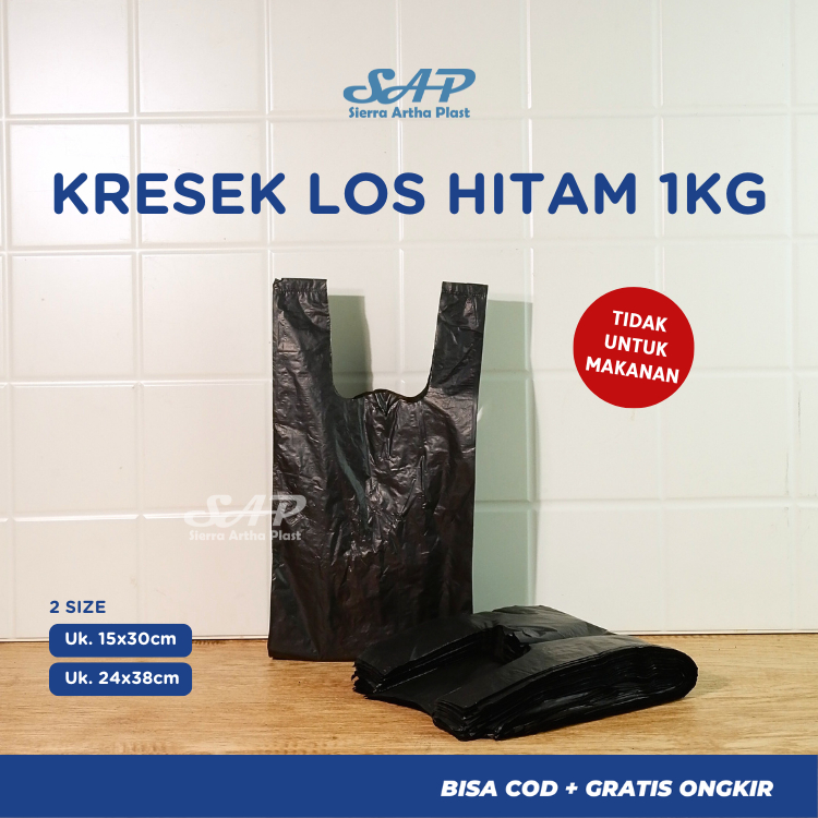 Kantong plastik warna hitam / kresek Kiloan / Kresek Los Warna hitam uk. 15 x 32 , 24 x 42 dan 28 x 