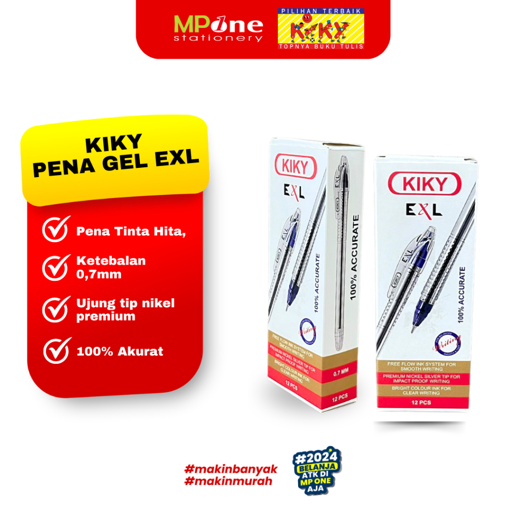 

(1 KOTAK) Kiky Pena Gel EXL 0,7mm Tinta Hitam / Balpoint Hitam Kiky Pena EXL (12 PCS)