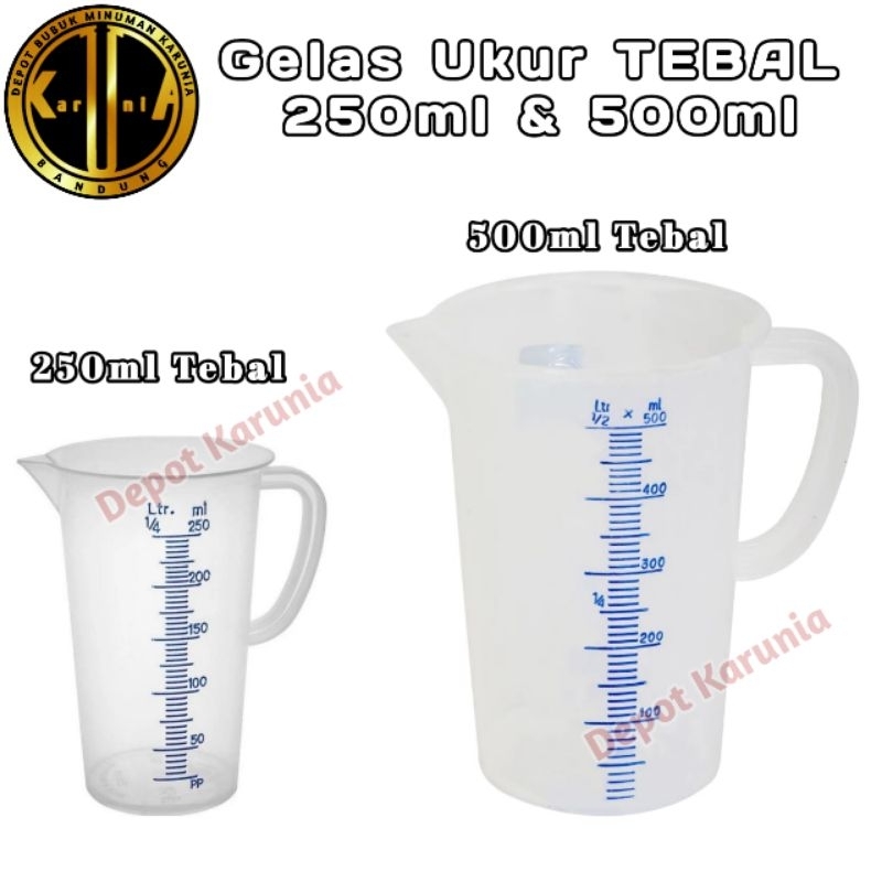 Gelas Ukur Plastik 250ml & 500ml TEBAL Gelas Takar Bahan Plastik Tebal Foodgrade Murah