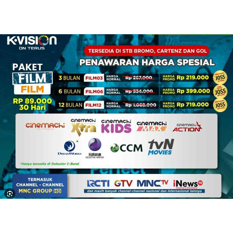 Paket K-Vision dan GOL Paket FILM 30 HARI, 90 HARI, 180 HARI