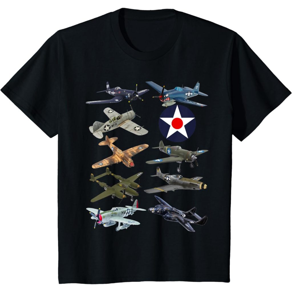 Kaos Anak WW2 American Fighters F4U Corsair P-51 Mustang P-40 Warhawk T-Shirt
