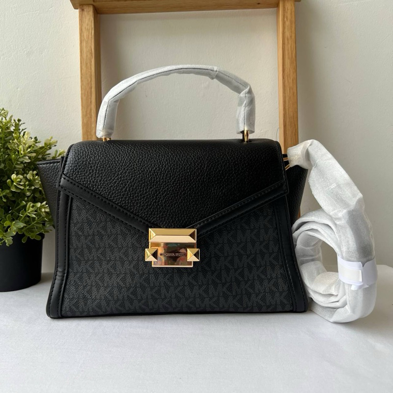 MK Whitney Medium Flap Satchel 26x9.5x19.5 Black