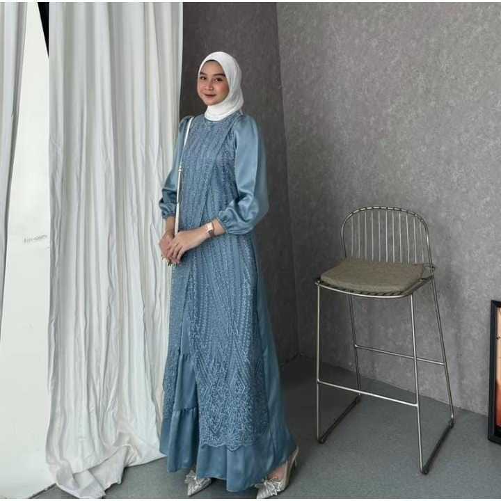 ALIYAH DRESS BRUKAT KONDANGAN BAHAN SATIN GAUN BRIDESMAID GAMIS MUSLIM MAXI DRESS SIZE M L XL XXL SE