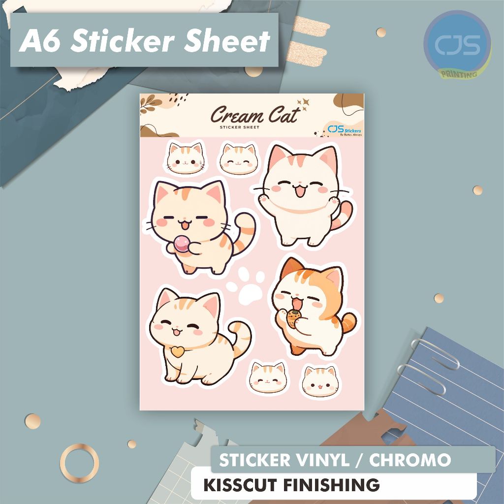 

Sticker Sheet Cute Kawaii Cream Cat | Stiker Kucing - Cute Animal Collection - Dekorasi Jurnal