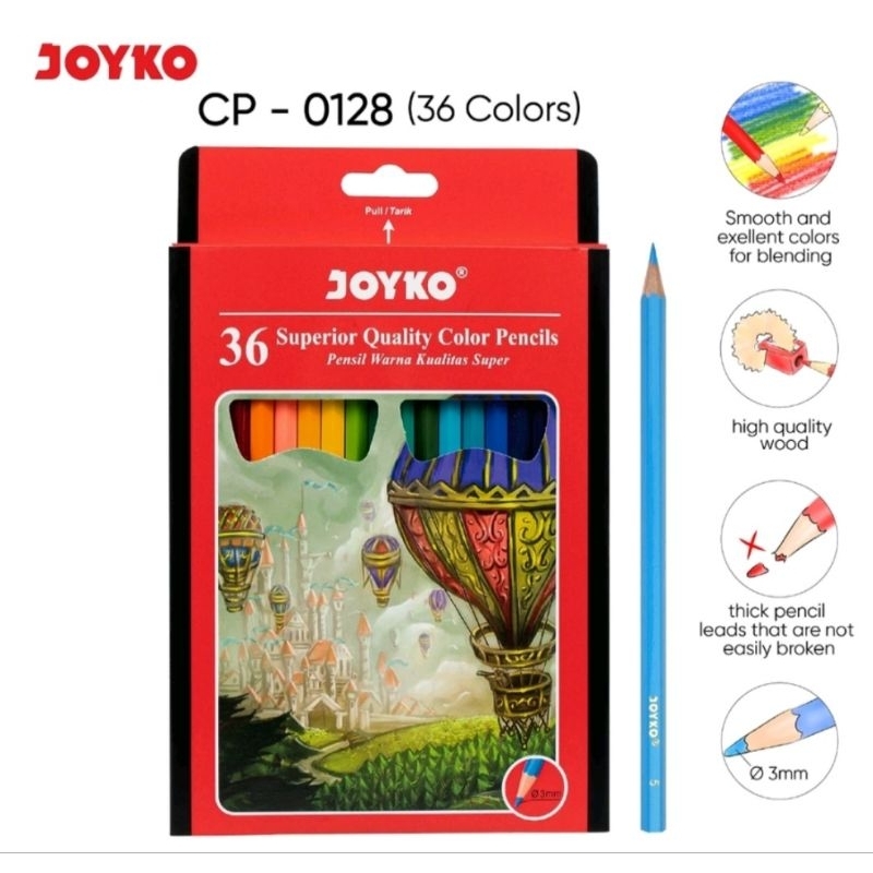 

Joyko Pensil Warna Superior Quality Color 36 Warna Pencils Hexagonal Grip CP-0128