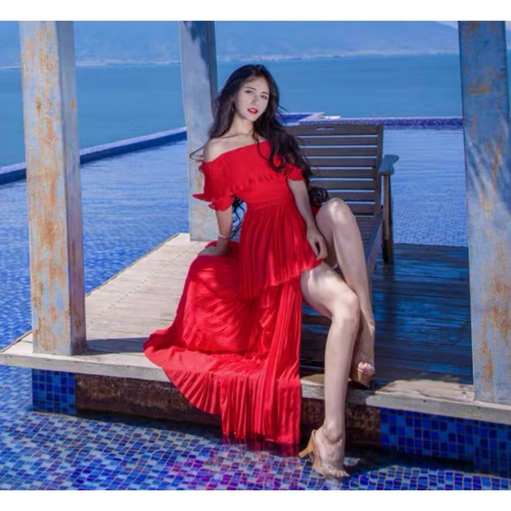 Dress Wanita Party Dress Elegant Dress Baju Pantai Wanita Beachwear Bali Merah Dress Putih Dress Imp