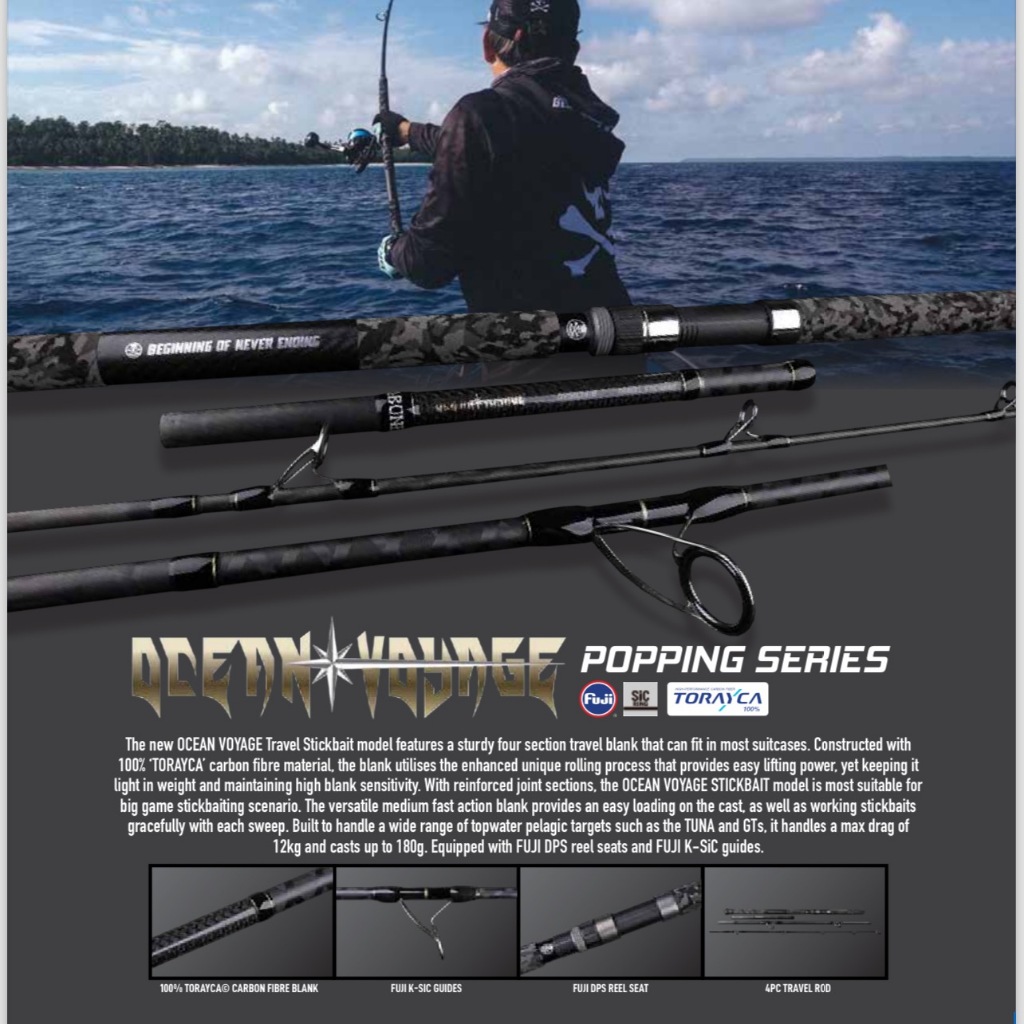Bone OCEAN VOYAGE Popping Travel STICKBAIT Spinning Rod OVS834/8 - PE 6-8 (4 Sec) Ocean Thug Series