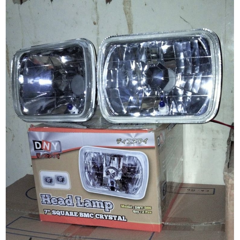 LAMPU DEPAN MOBIL 7 IN KOTAK KRISTAL/HADLAMP 7IN KOTAK KRISTAL/H4 7IN KOTAK KRISTAL