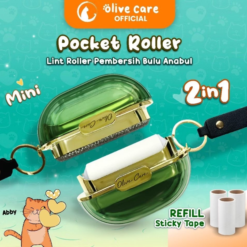 Olive Care POCKET ROLLER Pembersih Bulu Kucing & Anjing Portable 2in1 Travel Mini Size Dua Sisi Stik
