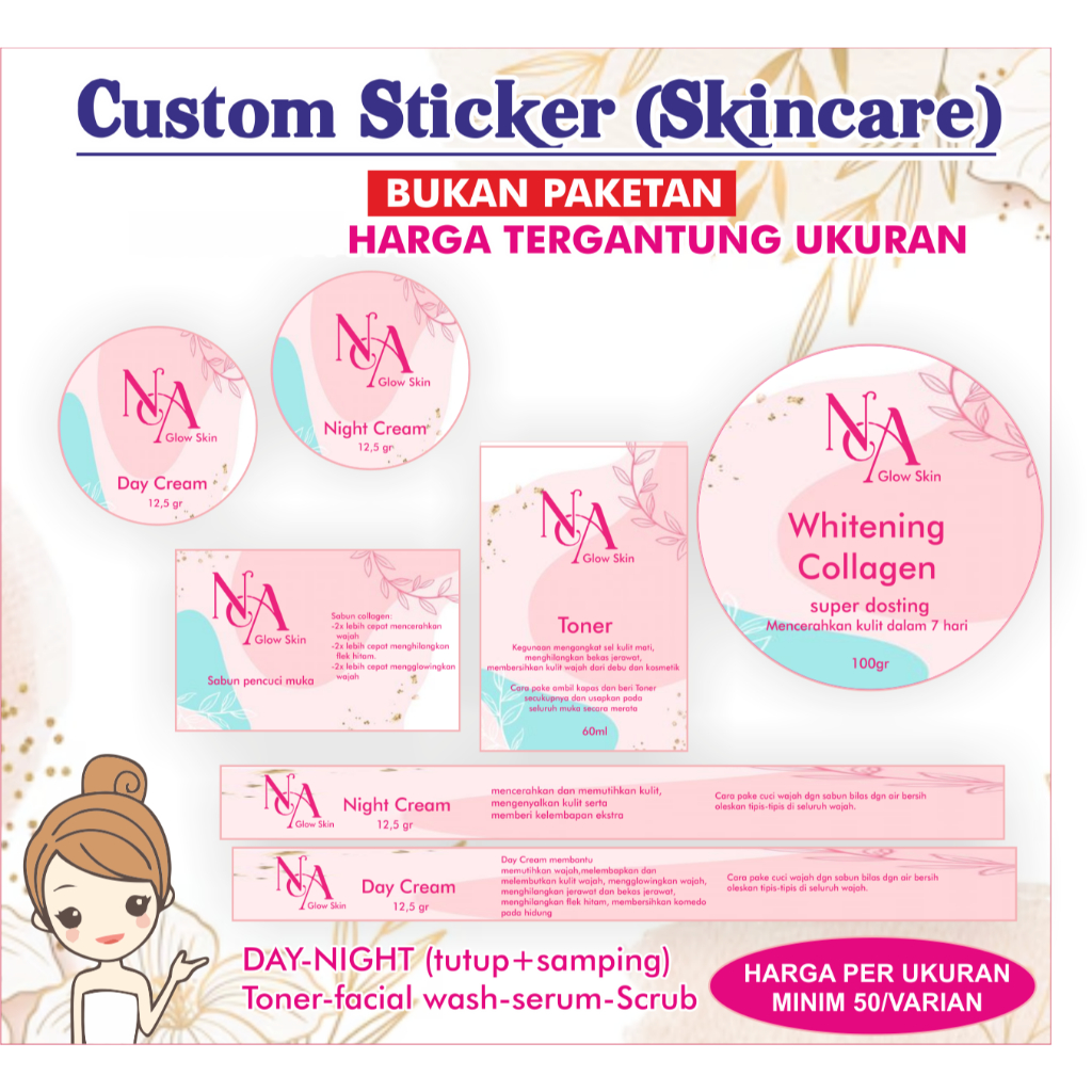 Stiker Lotion. (MINIM 50 per ukuran) stiker handbody. Stiker toner.Stiker dosting.facial wash.Stiker