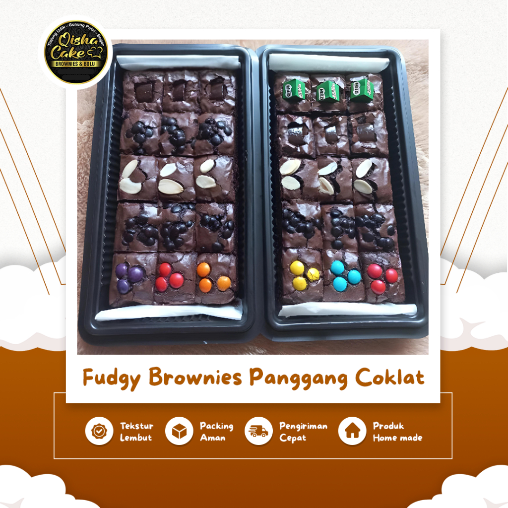 

Fudgy Brownies Panggang Sekat 25 Potong Ukuran 20x10cm Dengan 5 Topping