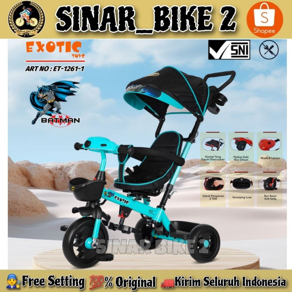Sepeda Roda Tiga 3 EXOTIC ET 1261-1 Dark Knight Tricycle Anak 4 In 1