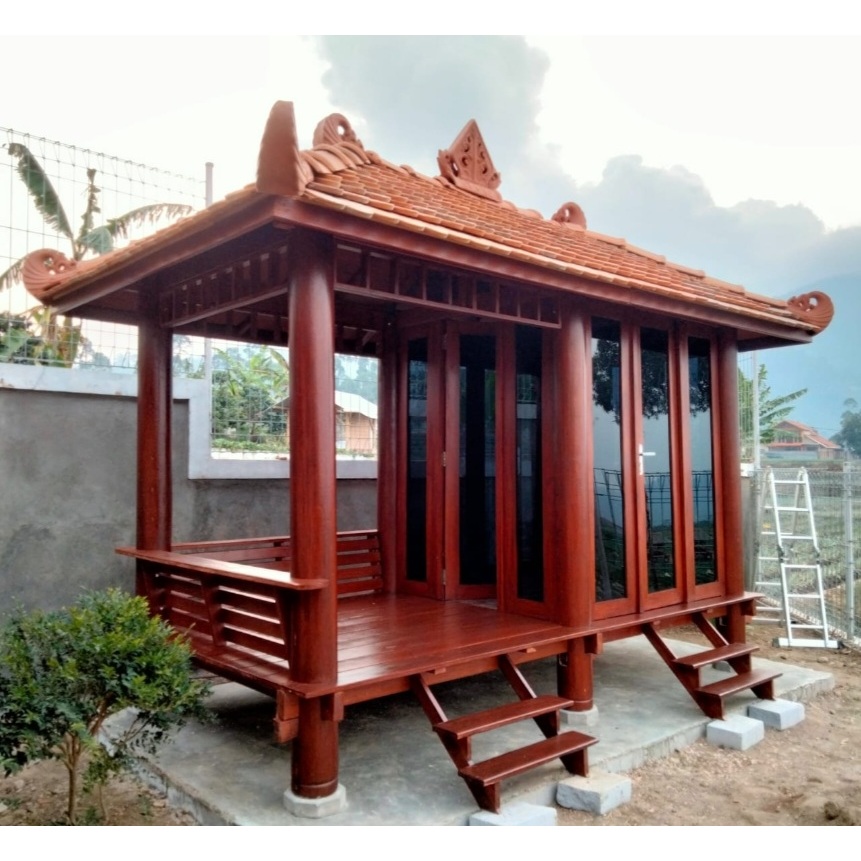 Gasebo Model Dinding Kayu Kelapa, Rumah Kayu Atap Genteng Tanah