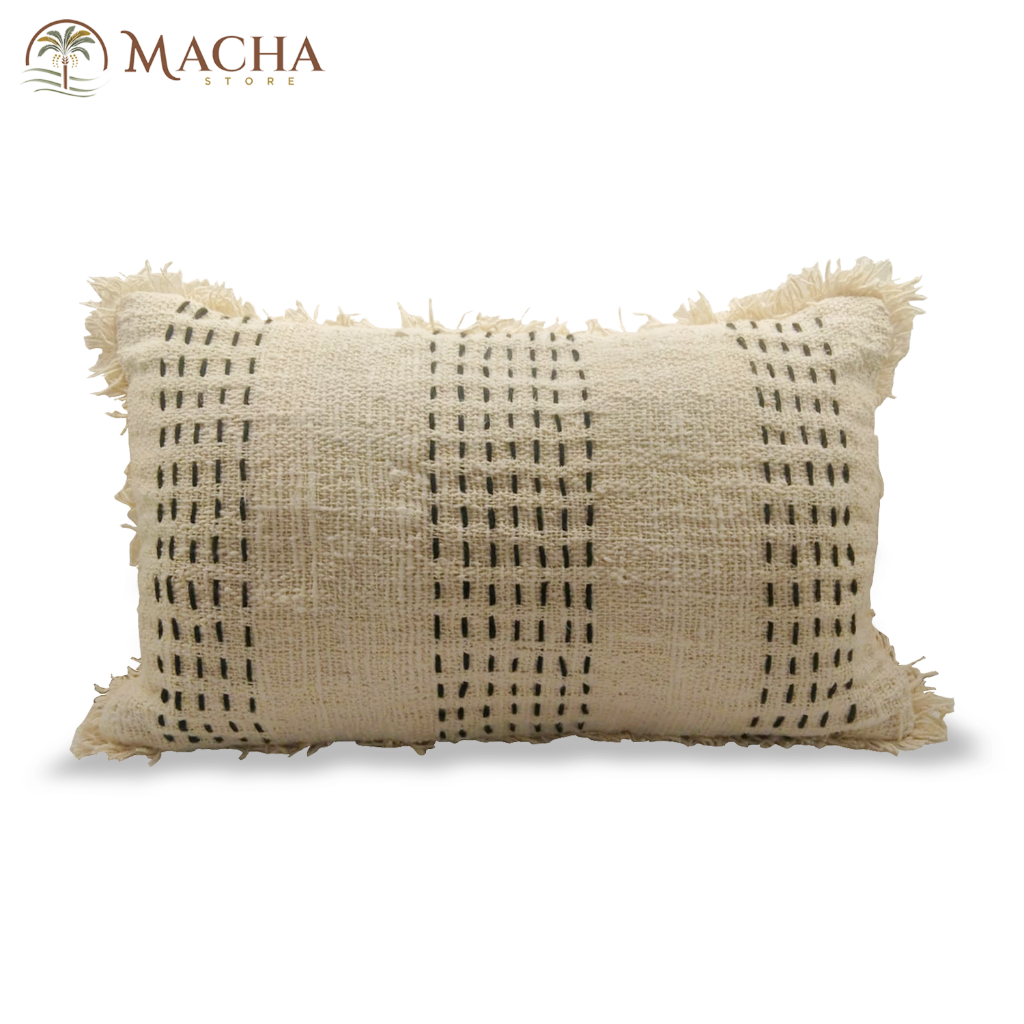 Machastore - Maru-Maru Black Stitch Cushion Cover / Sarung Bantal Sofa Pola Jahitan Tangan Natural H