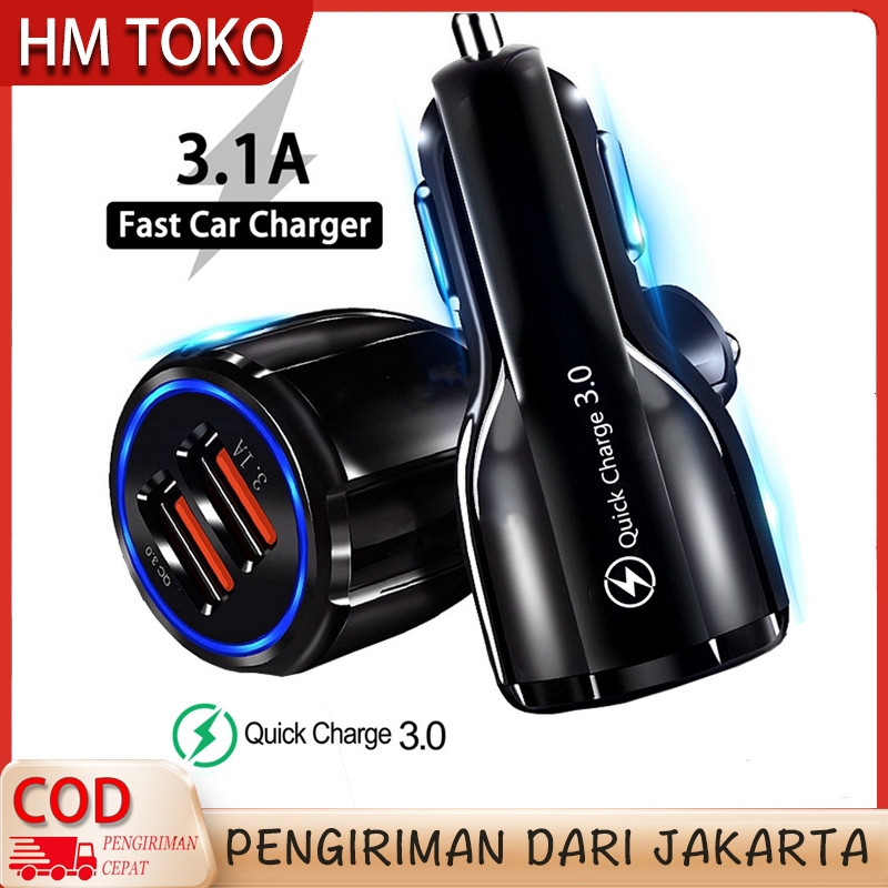 HM TOKO Qualcomm 3.0 Charger Mobil Quick Car Charger Cas Hp Mobil Motor Fast Charging 2 USB - Alat C