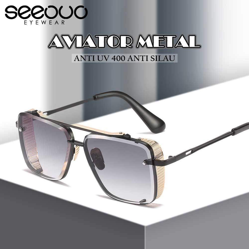 Seeouo Sunglasses Anti UV 400 Protection Kacamata Anti Silau Aviator Style Bahan Metal+TR Kokoh Fash