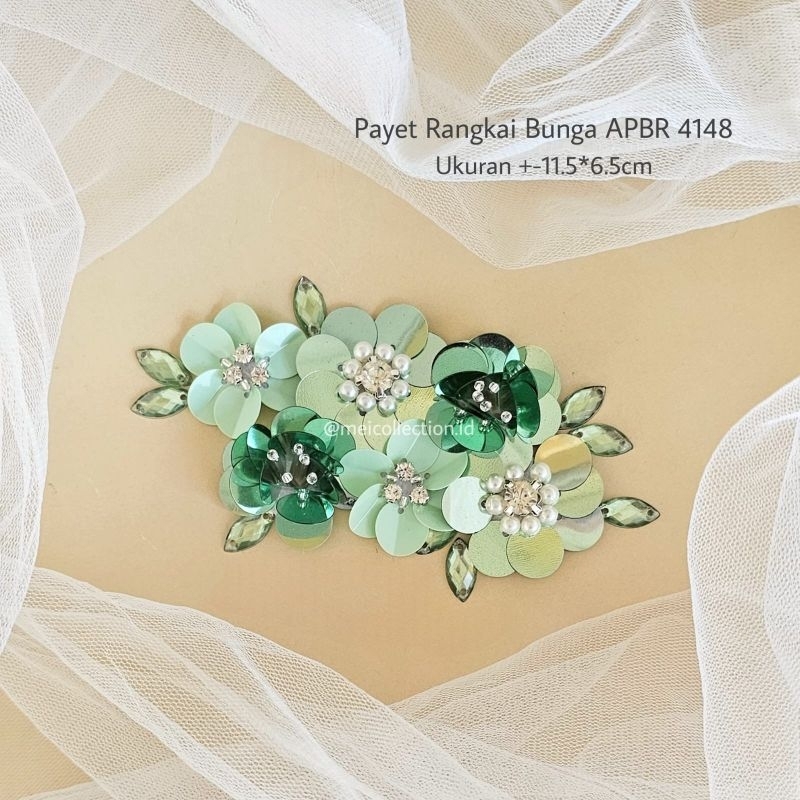 Payet rangkai Bunga 3d APBR 4148 payet pinggang / bahu kebaya hijau minty mint sage green kebaya wis