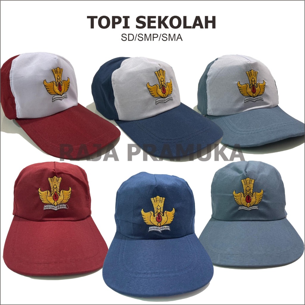 Topi SD SMP SMA SMK Bordir Topi sekolah SD Merah polos Merah Putih SLTA Biru Polos Biru putih abu2 a