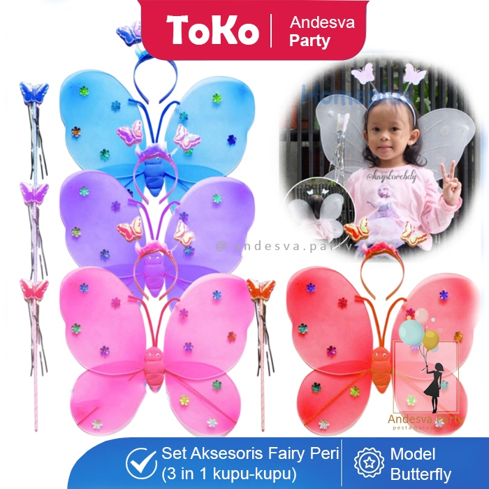 set mahkota peri / fairy crown set / mahkota tongkat sayap kupu kupu / sayap peri ultah / mahkota