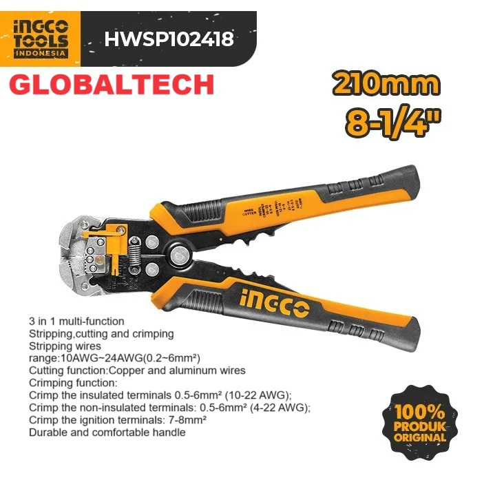 INGCO HWSP102418 AUTOMATIC WIRE STRIPPER 3IN1 TANG KUPAS KABEL POTONG TANG CRIMPING