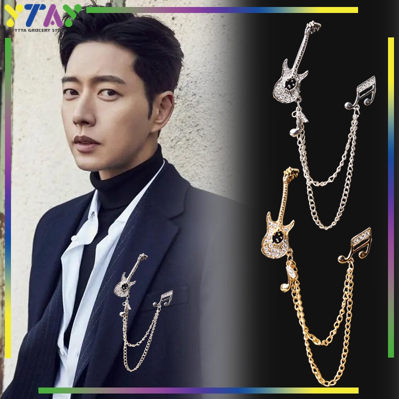 Lapel Pin Bros Jas Rantai Rumbai Gitar Brooch Pria Wanita Aksesoris Jas Pin Untuk Pria