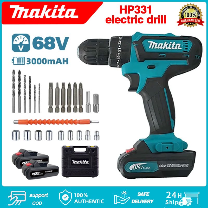 Makita DF331 Bor Tangan Listrik Tanpa Kabel 68V Bor Impact Bor Obeng Listrik Multi-alat