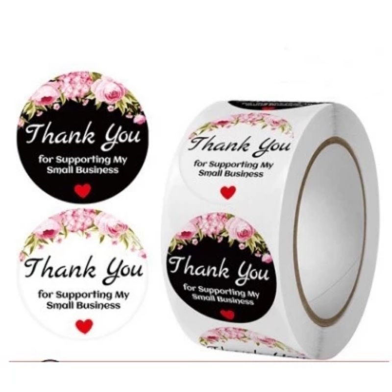 

AMS - Stiker Thank You Bulat 1 Roll Isi 500 Pcs Motif Bunga Hitam Putih