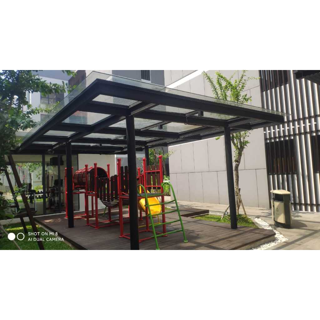 Kanopi kaca sidoarjo rangka besi hollow galvanis