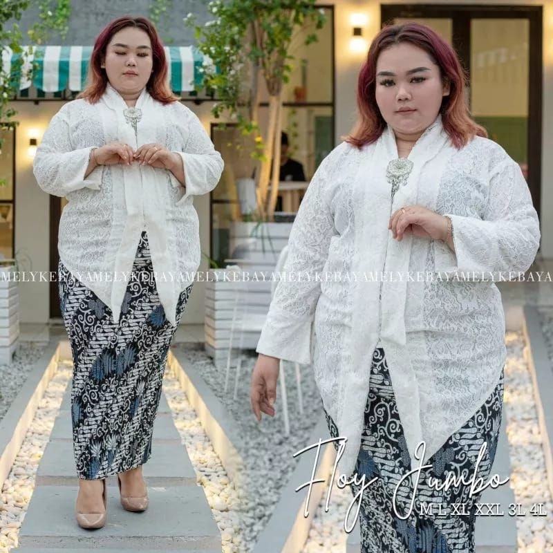 Setelan Kebaya Jumbo Big Size Modern Kondangan Model Floy Brokat Ld 130 Cm