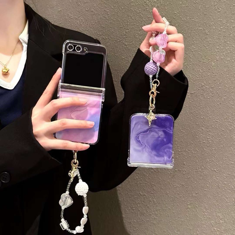 Gradasi Case Combi Warna Sembur Purple Pink Soft Rainbow Keren With Chain Samsung Z Flip 7 6 5 4 3 L