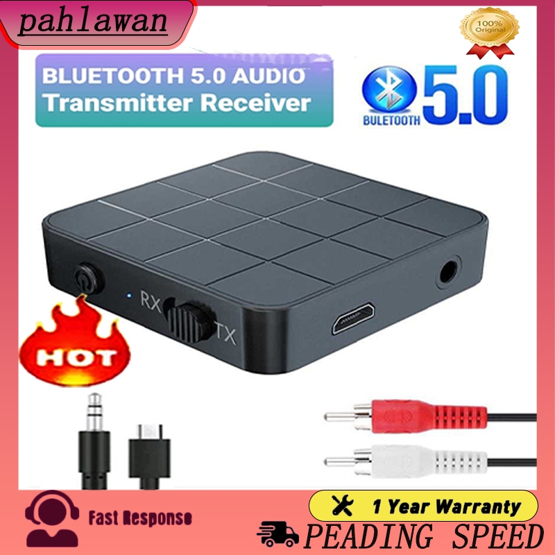 2 in 1 bluetooth receiver audio&amp;bluetooth transmitter 5.0 with 3.5mm - Hitam For TV Computer Car Speaker Headset