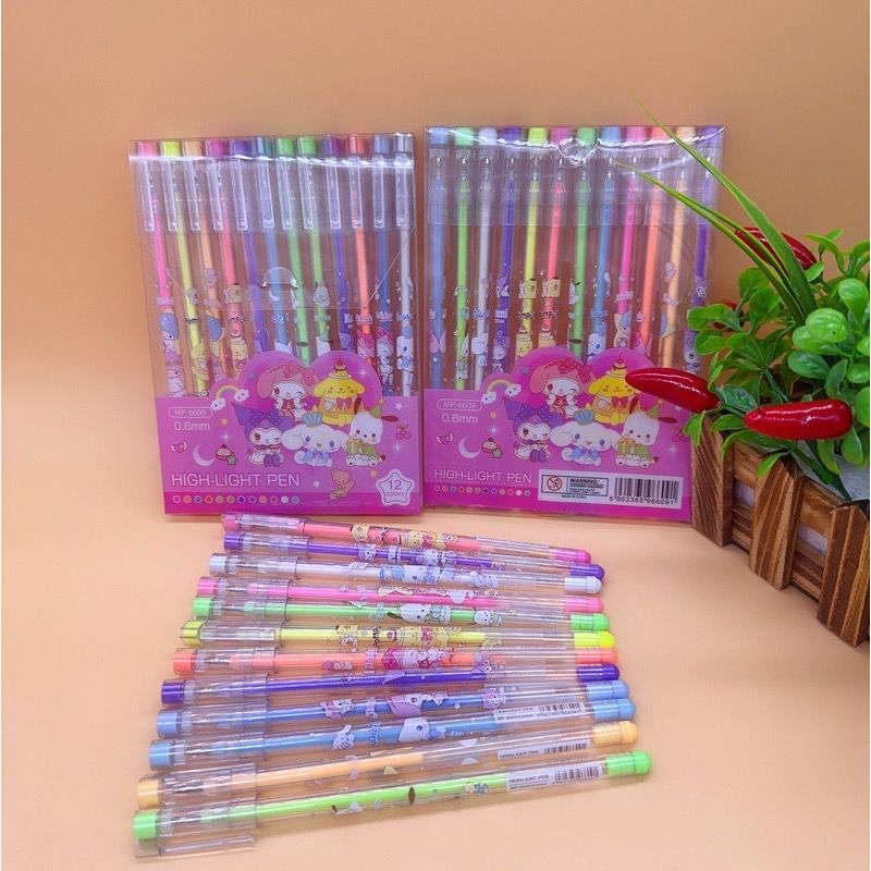 

12 PCS Pulpen Highlighter Motif SANRIO / Pulpen Warna 12 PCS Lucu Motif SANRIO