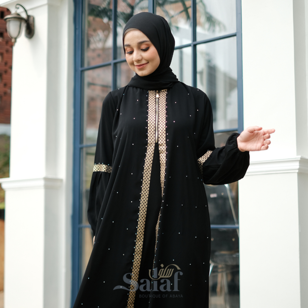 Gamis Hitam Turkey Abaya Saudi Bahan Jetblack Resleting Depan Busui-8