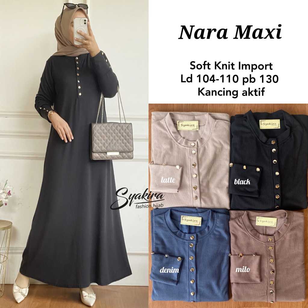Nara Maxy Gamis Soft Knit Bestseller By Syakira
