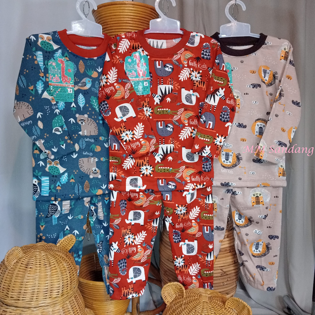 ISI 3 STEL Setelan PP Baju Piyama Anak Unisex Full Printing Gaffy Kids