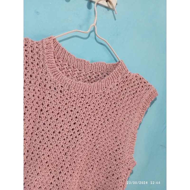 Vest Rajut/Rompi Rajut Pink Lucu Gemoy/Outfit Cewek Kue