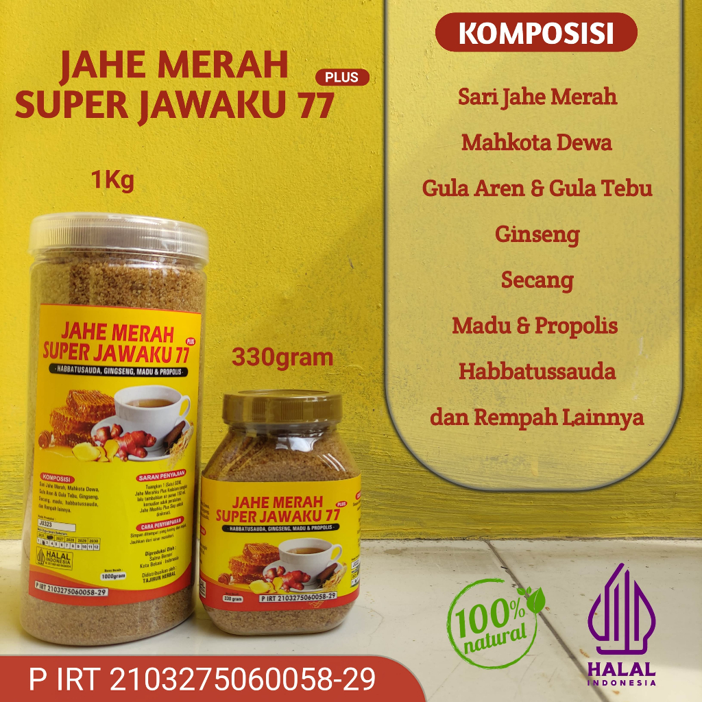 

Jahe Merah Super Jawaku 77 Plus 330gr dengan ginseng madu & propolis