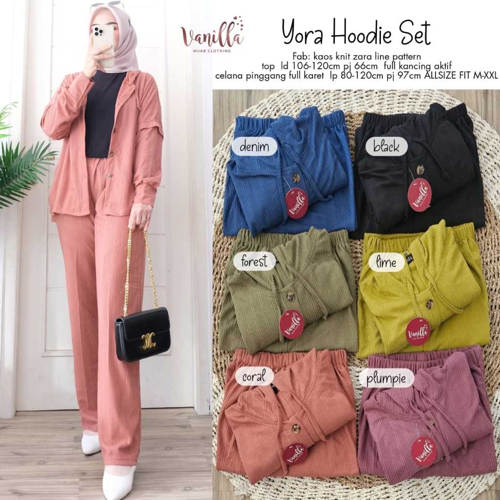 [NEW] YORA HOODIE SET WANITA KULOT PESTA CASUAL BAHAN KAOS KNIT ZARA LINE ORI BY VANILLA