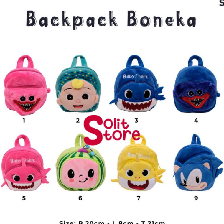 Tas Punggung Backpack Ransel Anak Boneka Melon Baby Shark Huggy Wuggy Sonic Import Buah Semangka rmj