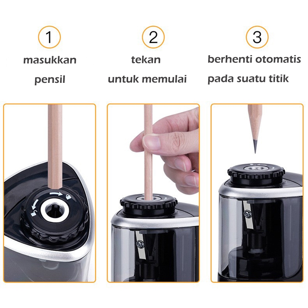 

Rautan Pensil Elektrik Pencil Sharpener Dilengkapi 2 Mata Pisau Model Baterai Rautan Pensil Portabel
