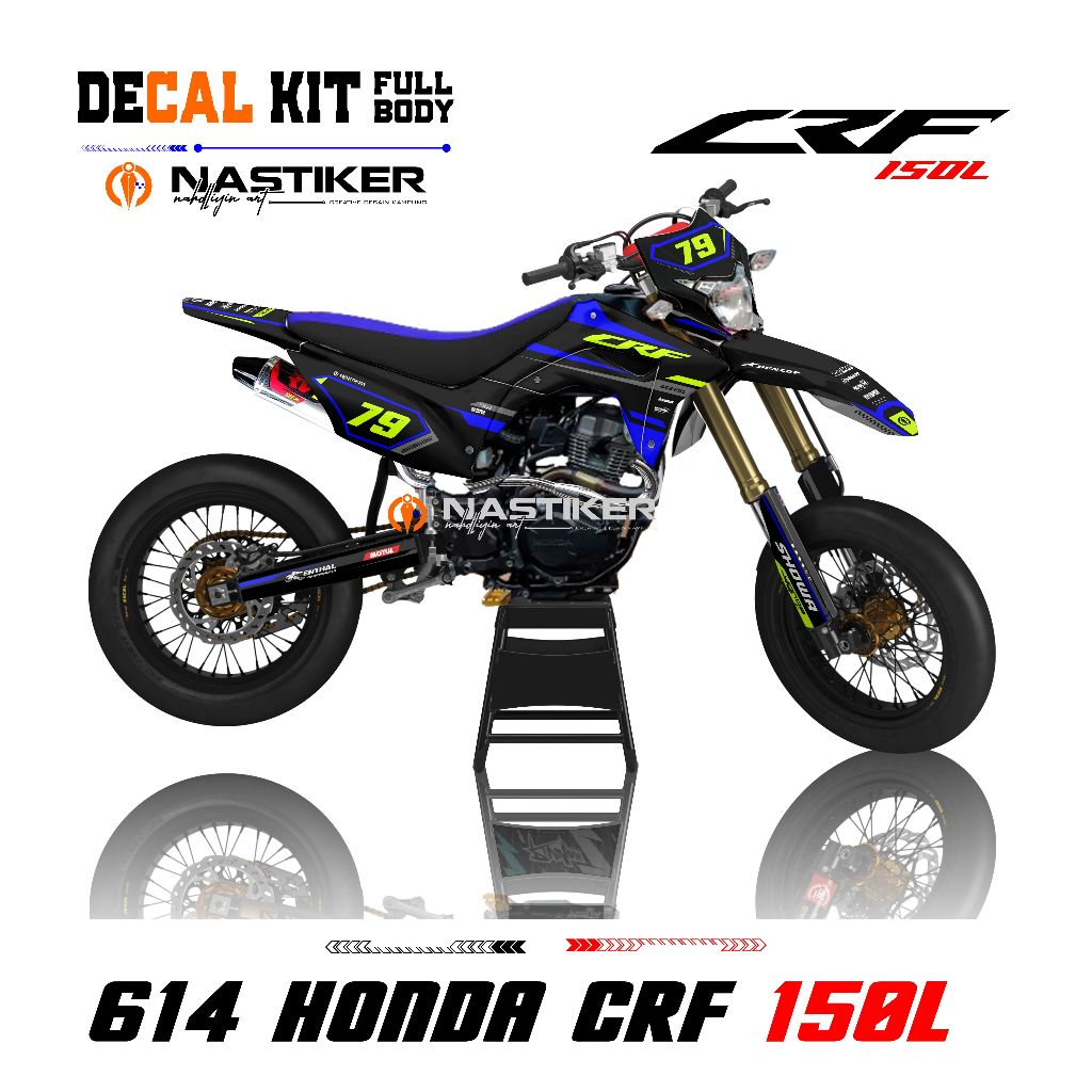 Decal CRF 150L fulbody hitam kombinasi stabilo - stiker decal crf150l kombinasi fluo simple