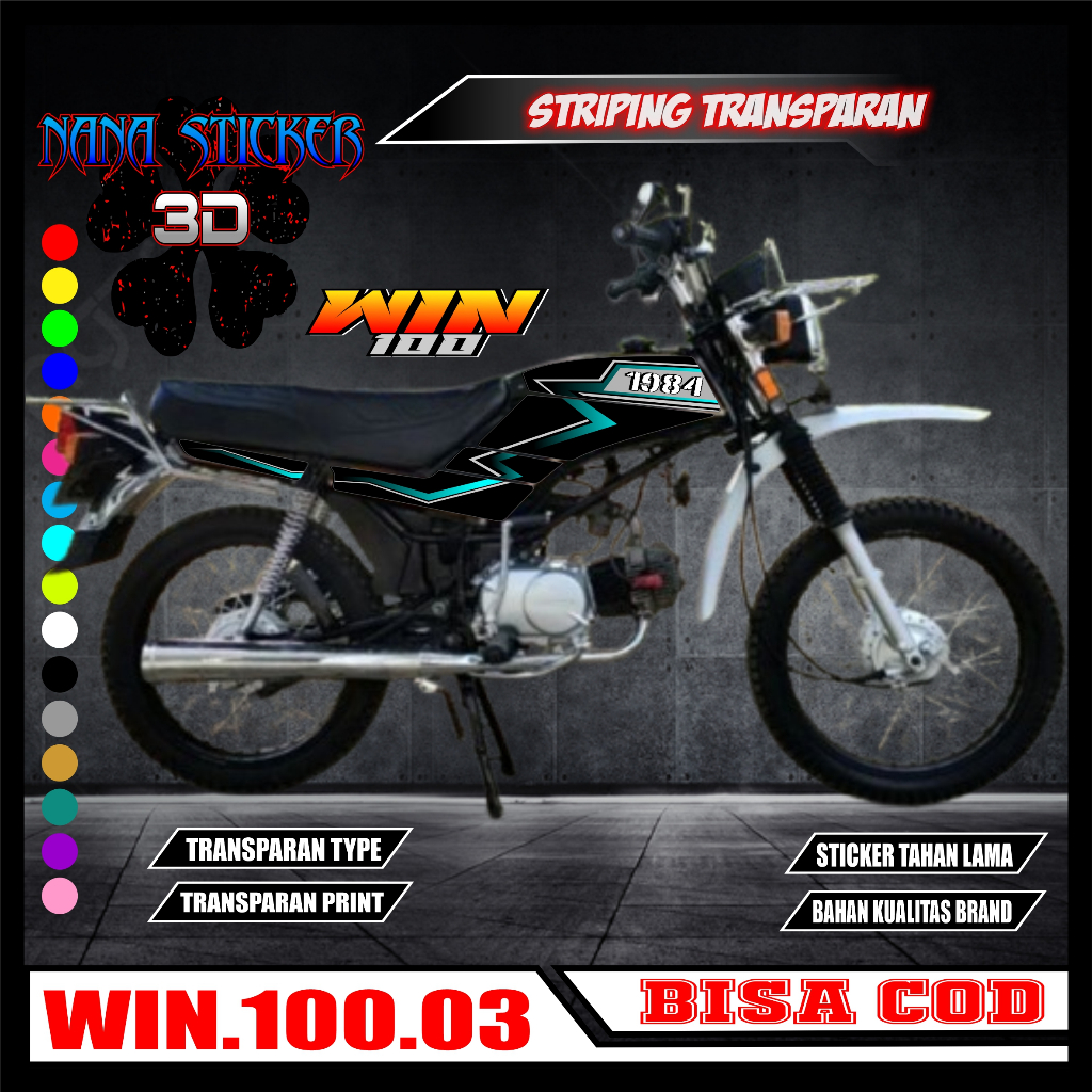 Striping TRANSPARAN HONDA WIN 100 Variasi Stiker Sticker list body motor HONDA WIN 100 Motif KEREN C