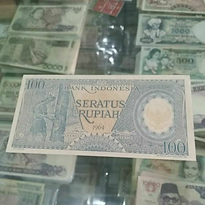 uang kuno 100 pekerja biru langka 1964 asli