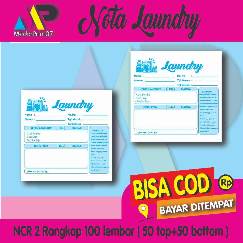 

nota laundry 2 rangkap Nota Mini
