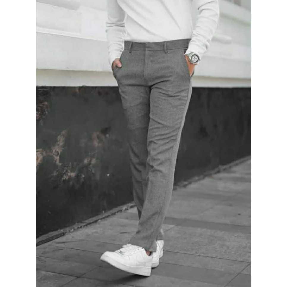 Celana Bahan Kerja Formal Kantor Panjang Hitam Dasar Pria Slimfit