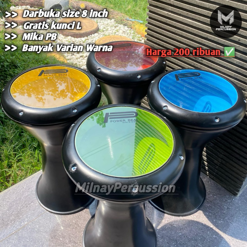 Darbuka polos dalem warna ukuran 8 inch free kunci L