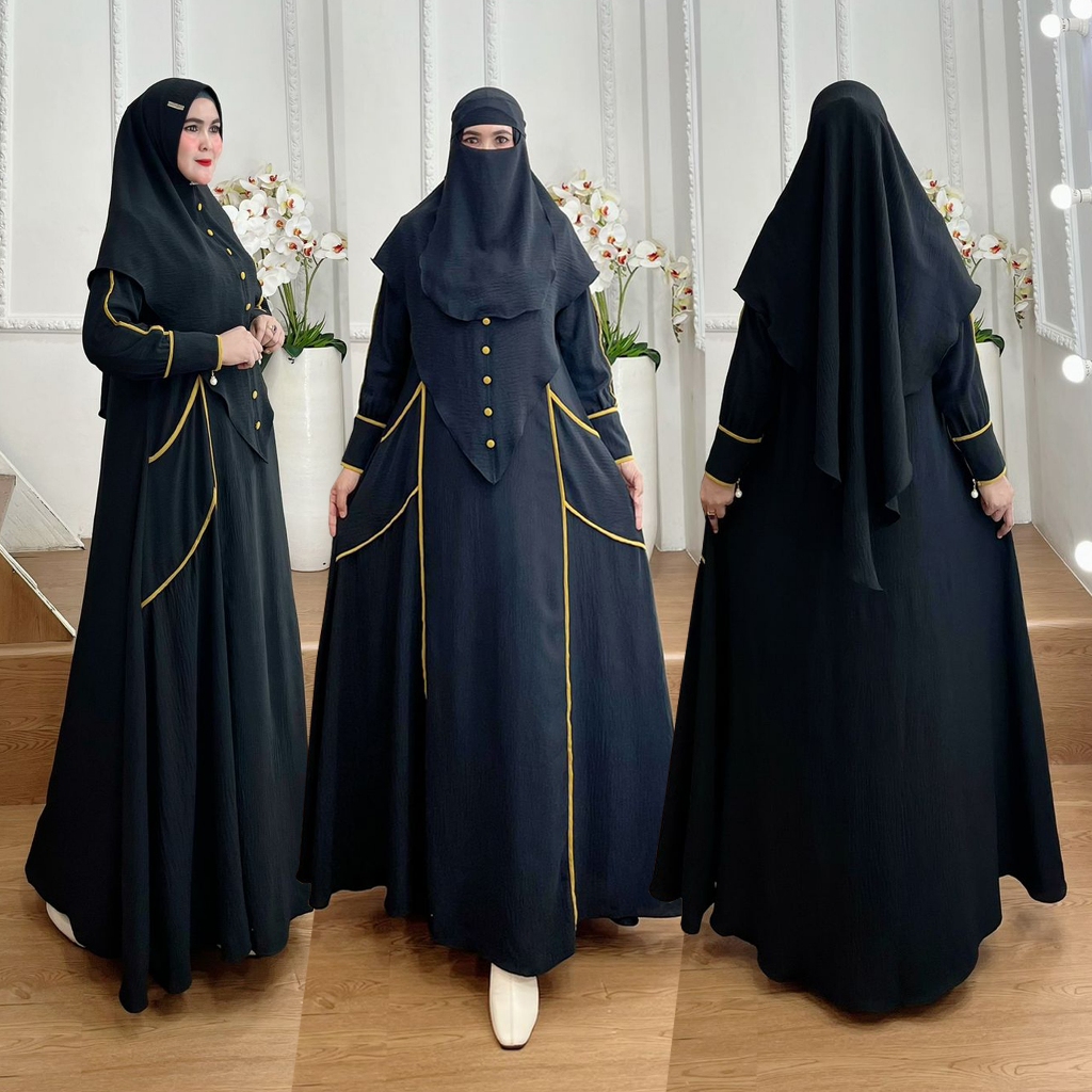 BISA COD Set Gamis Syari Kombinasi Lis Kode FARZA Bahan Kringkel Premium By Ory AjeZas Collection